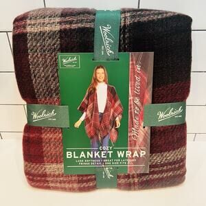 Woolrich Cozy Blanket Wrap One Size Burgundy Alex  Plaid  (A0127) NWT